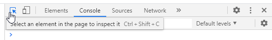 The location of the select element tool in the Dev Tools in Chrome